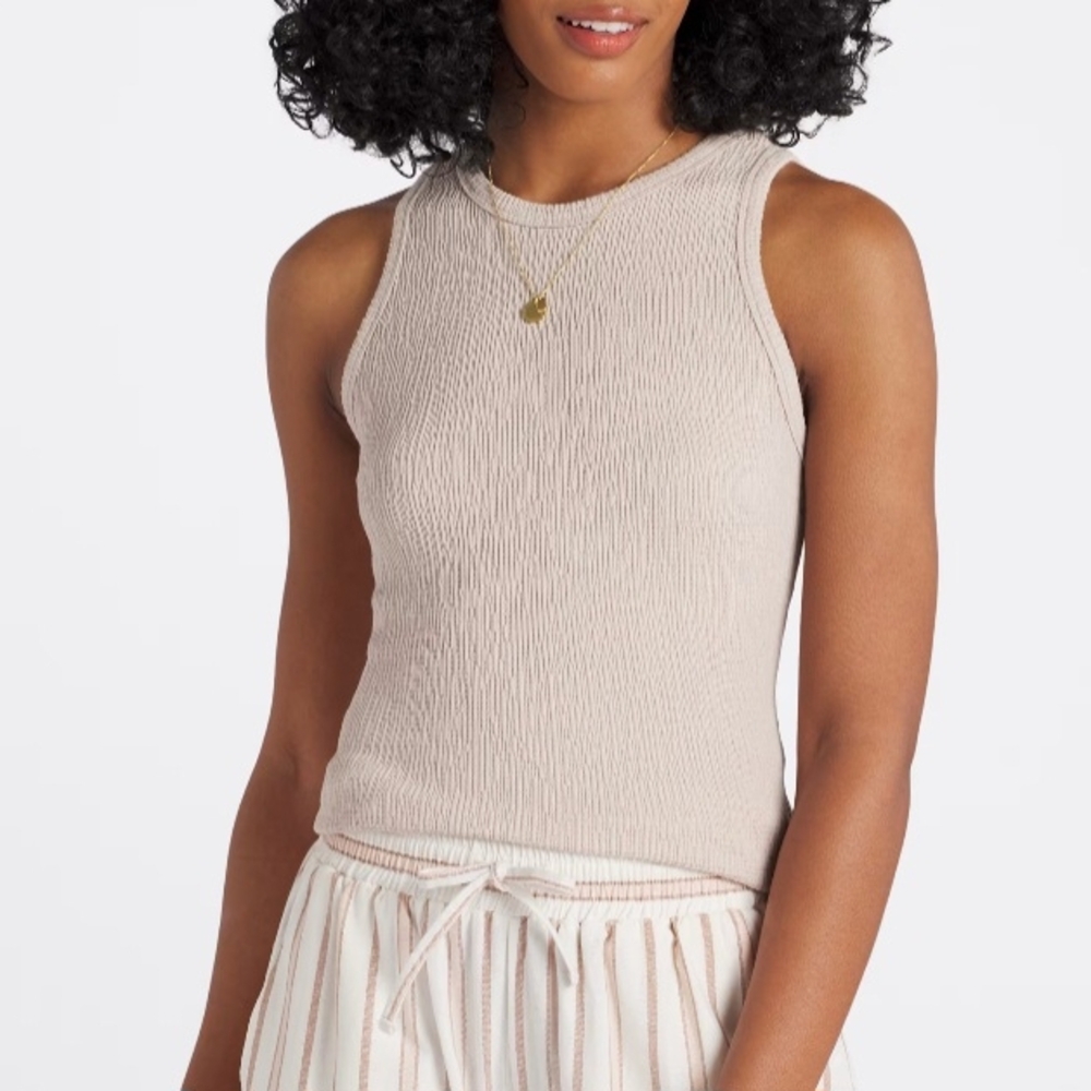 Michael Stars Kira Textured Cream Stretchy Tank Top